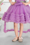 Lavender Embellished Party Wear Frock with Pleated Bodice and 3D Ruffle Hemline For Girls