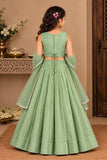 Pista Green Floral Embellished Lehenga Choli Set