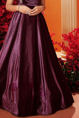 Elegant Wine Sequined Velvet Partywear Gown For Girls