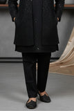 Black Sequins Embroidered Kurta Pajama Set with Ethnic Jacket for Boys