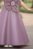 Lavender One-Shoulder Flower Appliqué Gown for Girls