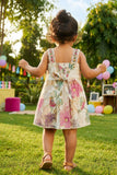 Girls Multicolor Floral Printed  Sleveless Dress with Embroidered Panel