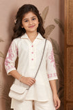 Girls Cream With  Pink Embroidered  Printed Kurta Palazzo Set Set For Girls
