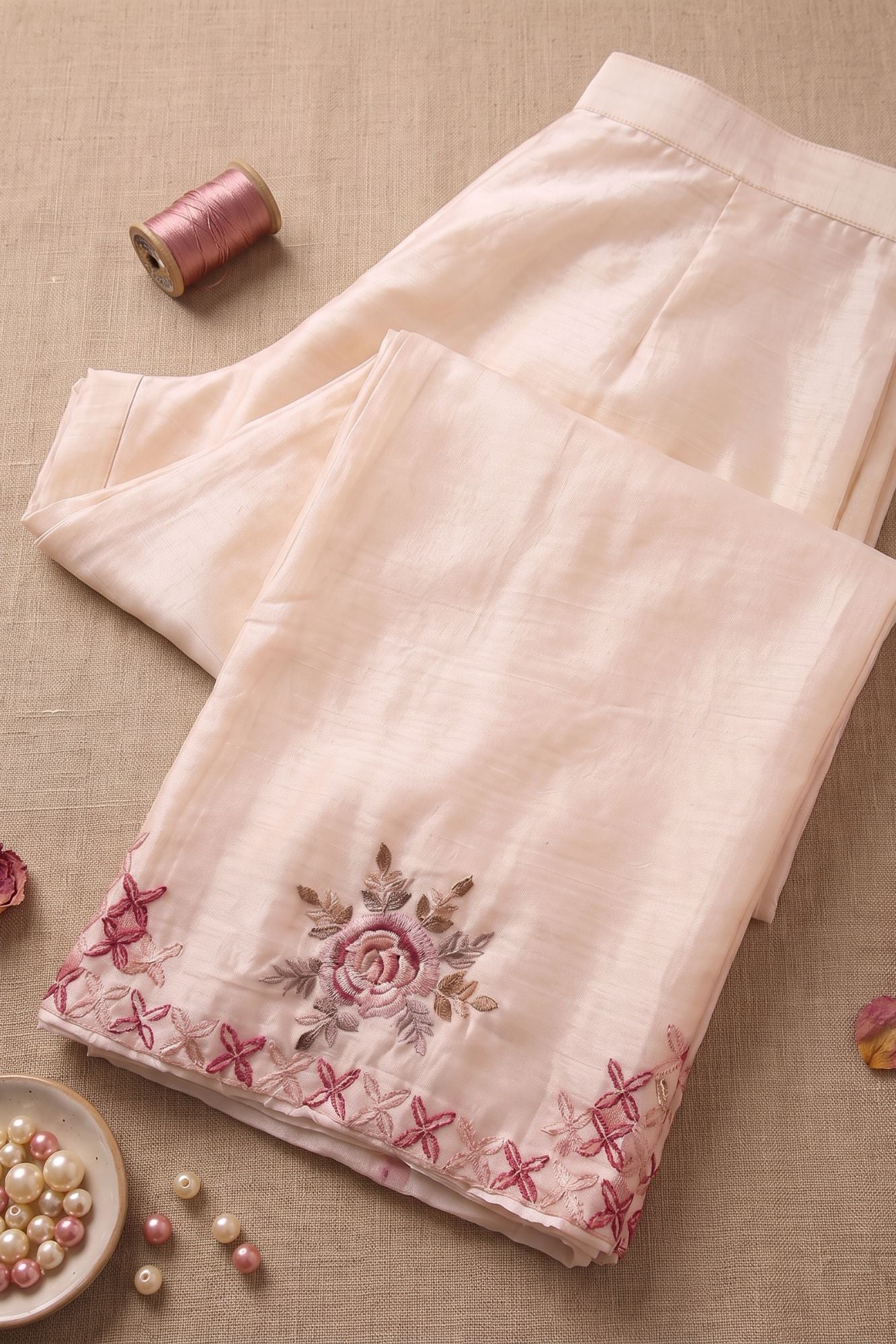 Ivory Embroidered Jacket & Palazzo Set With Designer Jacket