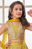 Mustard Embroidered And Sequin Work Lehenga Choli For Girls