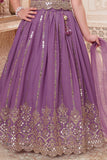 Girls Lavender Embroidered Lehenga Choli Set with Dupatta