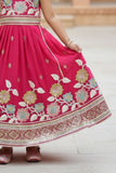 Fuchsia Pink Floral Embroidered Lehenga Choli Set For Girls