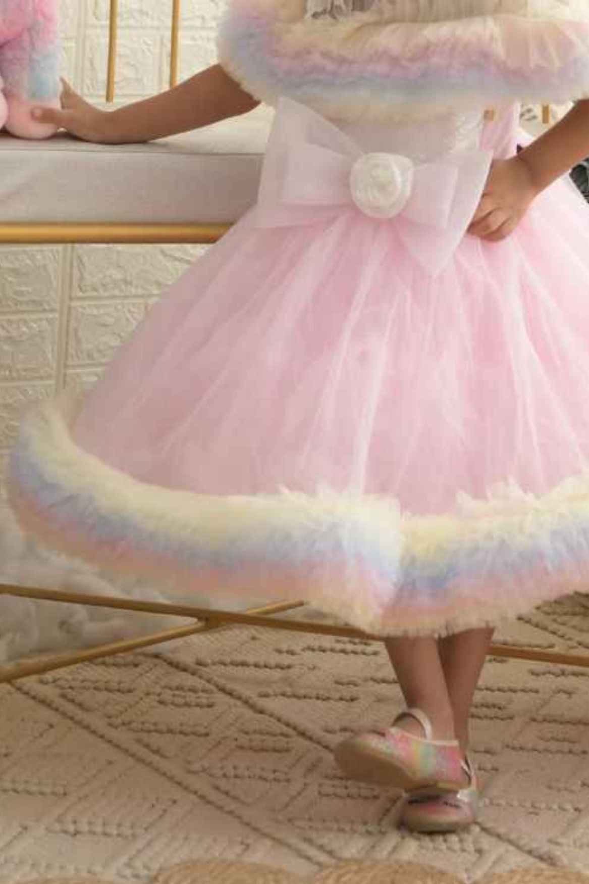 Pink Party Wear Ruffle Frock For Girls