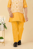 Yellow Kurta Set With Printed Bandi For Boys
