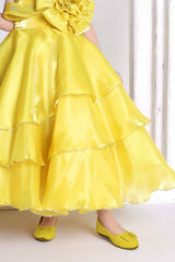 Yellow Floral Embellished Party Wear Gown For Girls