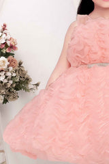 Peach Frock With Ruffled Embellished For Girls