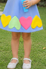 Girls Blue Heart Applique Party Frock