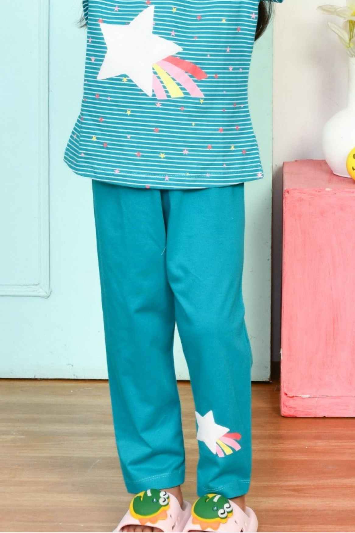 Soft & Stylish Blue Star Printed Night Suit Set for Girls