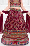 Maroon Ethnic Printed Lehenga Choli Set for Girls
