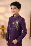 Boys Wine Kurta Set with Embroidered Nehru Jacket