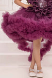 Wine Tailback Frock With Floral Embellishments For Girls