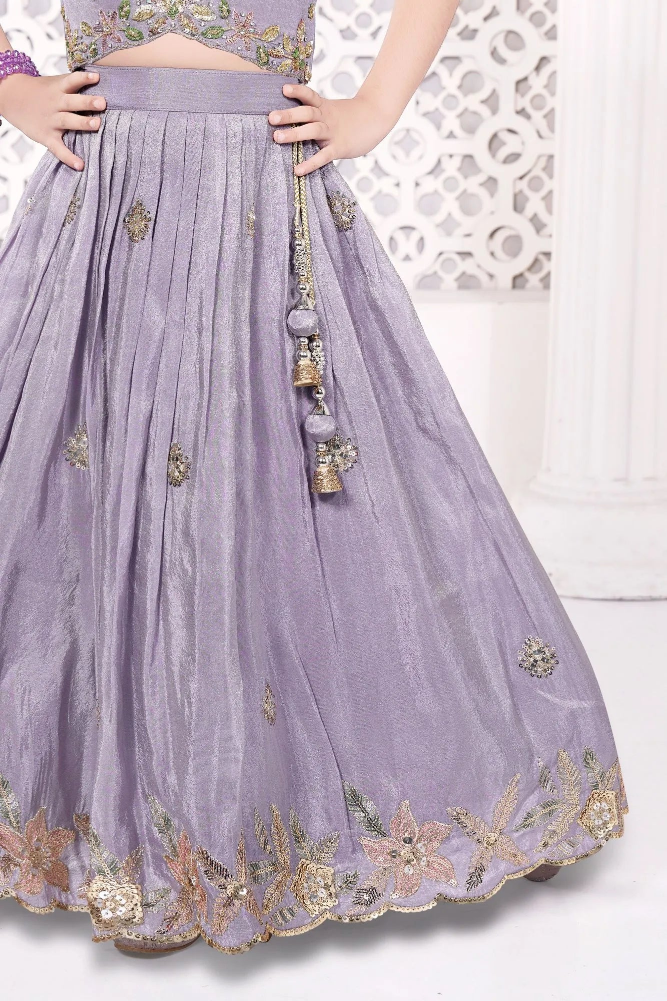 Lilac Embroidered Lehenga Choli For Girls