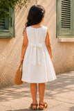 White Floral Embroidered Frock with Pockets