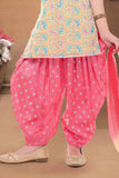Multicolor Embroidered Patiala Set With Embroidered Kurti And Dupatta For Girls