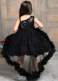 Shimmer Black Tailback Party Wear Frock With Flower Embellishment  For Girls