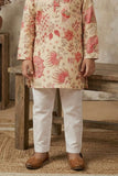 Beige Floral Printed Kurta Set With Pajama For Boys