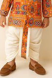 Casual Orange Multicolor Patchwork-Style Kurta with Cream Dhoti Set