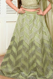 Pista Green Sequins Lehenga Choli Set For Girls