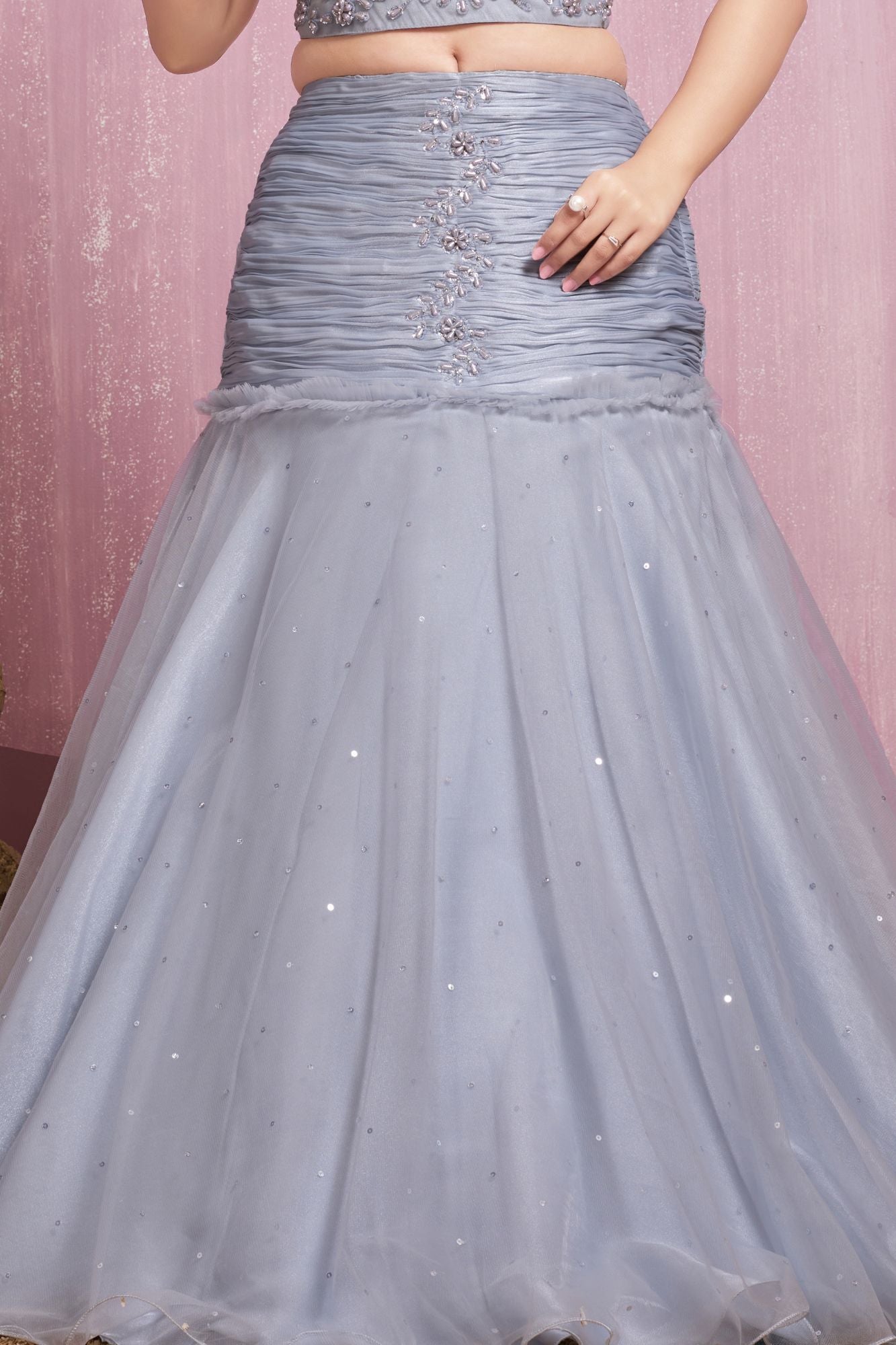 Powder Blue Embellished Mermaid-Style Lehenga Choli For Girls