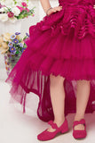 Rani Pink High-Low Party Frock with Ruffles For Girls