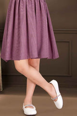 Purple Casual Frock With Waist Belt For Girls