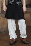 Black Printed Kurta Set with White Pajama For Boys