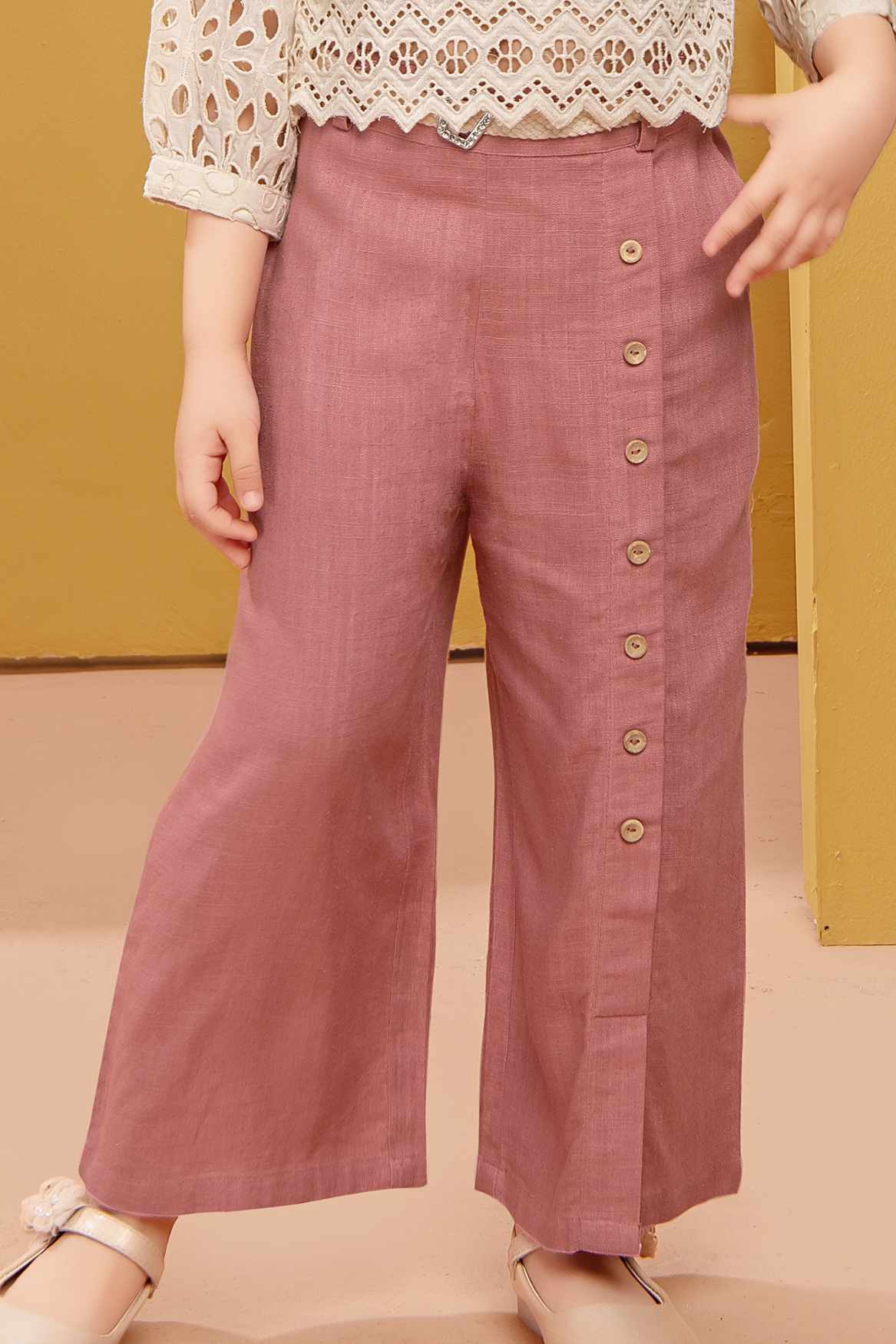 Blush Pink Palazzo Set with Lace Embroidered Top For Girls