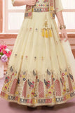 Cream Embroidered Lehenga Choli with Jacket For Girls