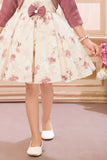 Elegant Cream Floral Printed Embellished Frock with Onion Pink Jacket For Girls