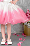 Pink And White Off-Shoulder  Party Frock For Girls