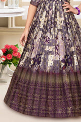 Purple Gown With Printed And Embroidery Work For Girls