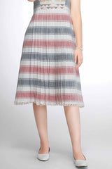 Grey And Red Striped Casual Wear Frock For Girls