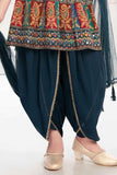 Blue Embroidered And Sequin Work Top With Dhoti Bottom Set For Girls