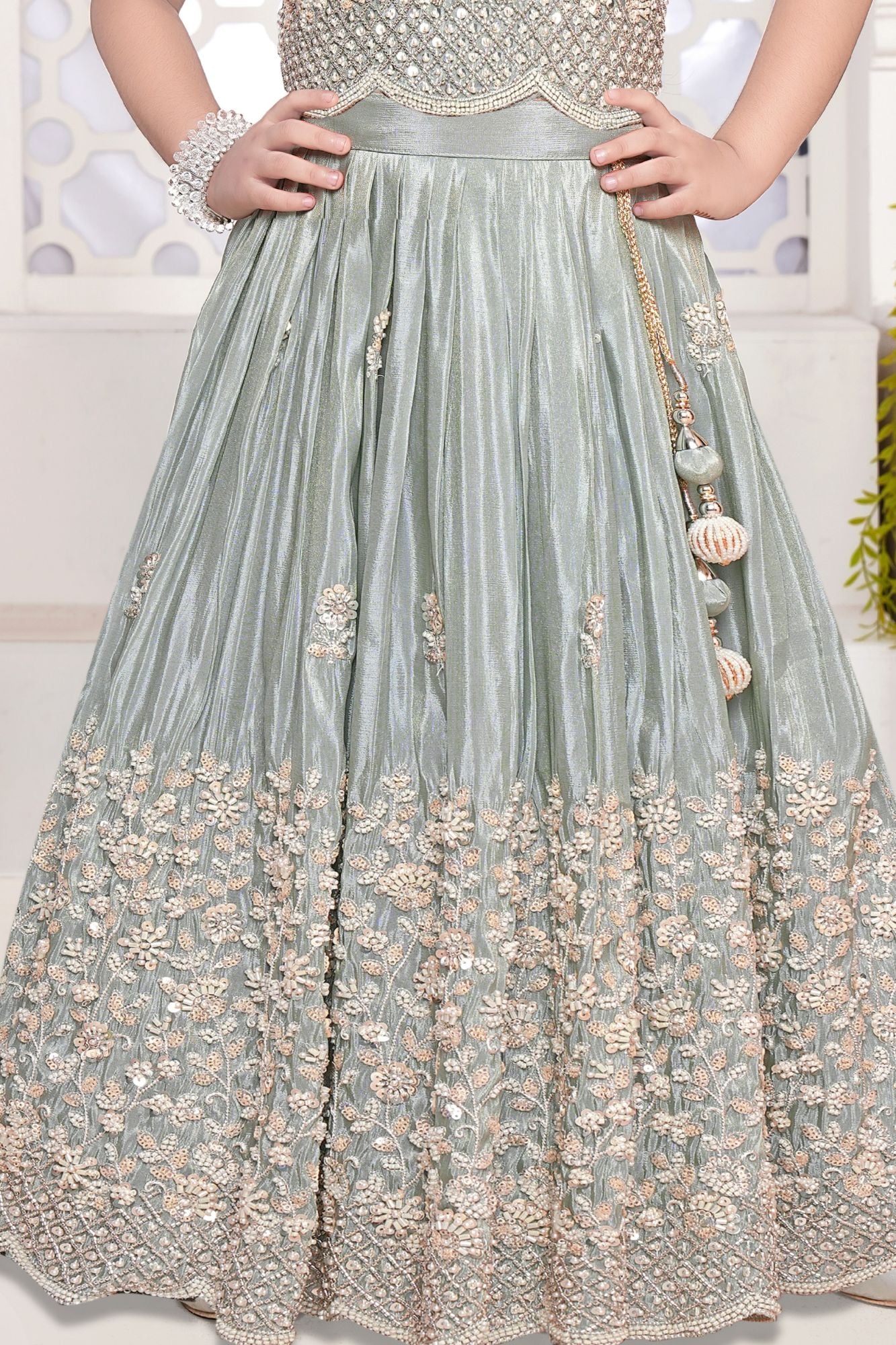 Light Grey Heavy Embroidered Lehenga Choli For Girls