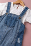 Girls Blue Denim Dungaree Dress with White Tee