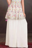 White Palazzo Set with Multicolor Floral Embroidered Top And Dupatta for Girls