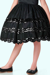 Elegant Black Sequins Work Party Wear Frock For Girls
