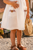 White Floral Embroidered Frock with Pockets