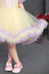 Yellow And Lavender Party Wear Frock With Sequin Work For Girls