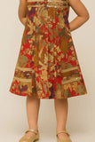 Red Multicolor Pleated Sequins Embroidered Floral Dress For Girls