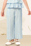 Blue And White Striped Sleeveless Layered Top And Pant Set For Girls