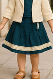 Teal Pleated Skirt Set with Cream Crochet Jacket For Girls