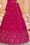 Magenta One-Shoulder Embroidered Lehenga Choli Set For Girls