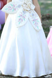 White Satin Gown with 3D Floral Embellished And Embroidery Gown For Girls