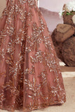 Elegant Bronze Brown Sequined Partywear Gown For Girls
